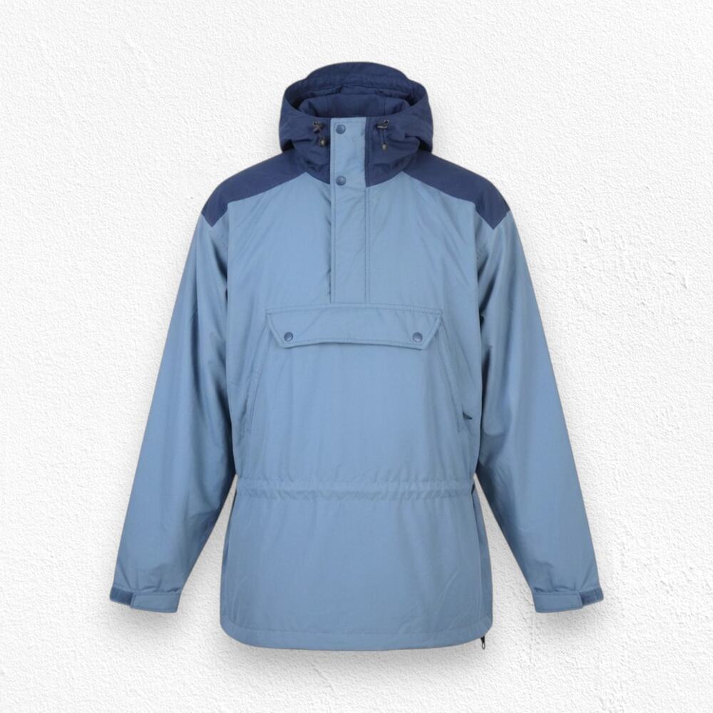 Vintage 80s LL Bean Blue Hooded Anorak Pullover Windbreaker Jacket Size Medium